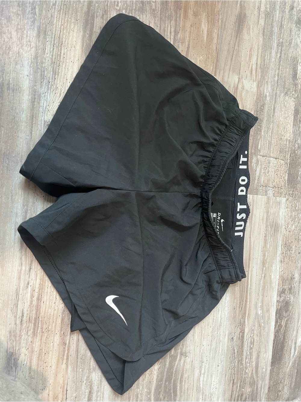 Nike Black Shorts with White Swoosh and 'Just Do It' Waistband
